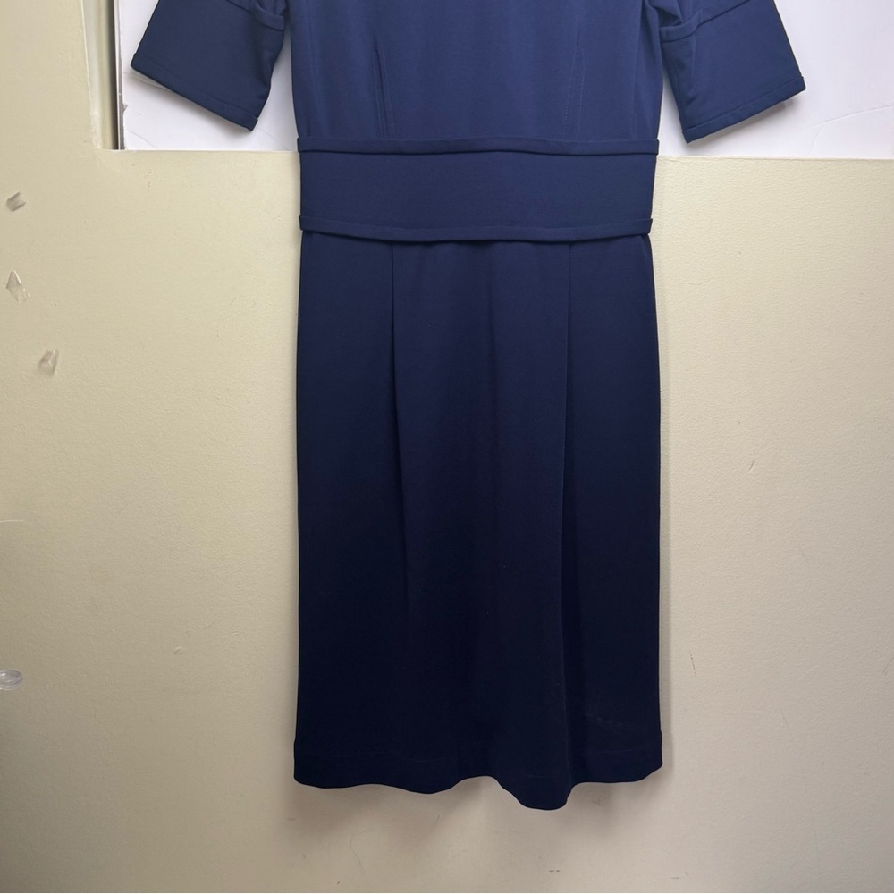 Pink Tartan V Neck Fit Flare Sheath Dress Pockets Stretch Preppy Minimal Navy S - Picture 7 of 16